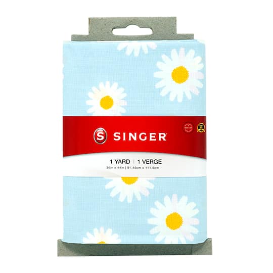 SINGER Daisy Floral Print on Blue Cotton Fabric